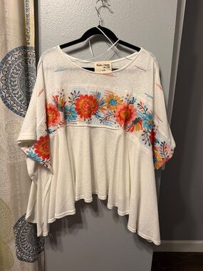 Savanna Jane White Tunic with Red and Blue Floral Embroidery